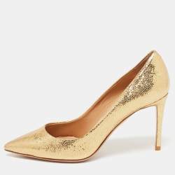 Aquazzura Gold Texture Leather Pointed Pumps Size 35