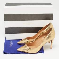 Aquazzura Gold Texture Leather Pointed Pumps Size 35