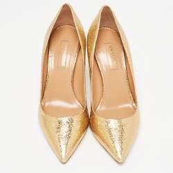 Aquazzura Gold Texture Leather Pointed Pumps Size 35