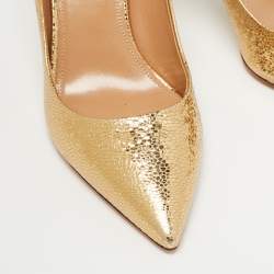 Aquazzura Gold Texture Leather Pointed Pumps Size 35