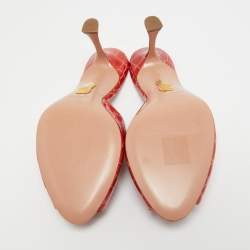 Pre Owned Aquazzura Red Croc Embossed Leather Mules Size 36