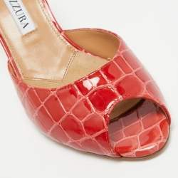 Pre Owned Aquazzura Red Croc Embossed Leather Mules Size 36