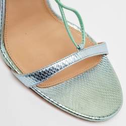 مملوكة مسبقًا Aquazzura Green/Silver Python Embossed Leather Ankle Strap Sandals Size 40