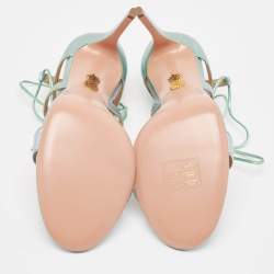 مملوكة مسبقًا Aquazzura Green/Silver Python Embossed Leather Ankle Strap Sandals Size 40