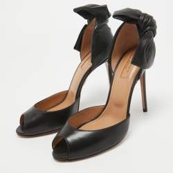 Aquazzura Black Leather Peep Toe Sandals Size 39.5