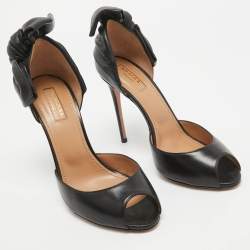 Aquazzura Black Leather Peep Toe Sandals Size 39.5