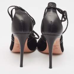 Pre Owned Aquazzura Black Leather and Suede Ankle Wrap Sandals Size 37