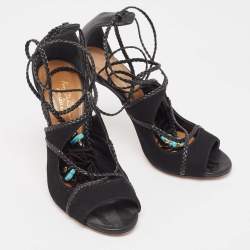 Pre Owned Aquazzura Black Leather and Suede Ankle Wrap Sandals Size 37