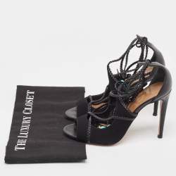 Pre Owned Aquazzura Black Leather and Suede Ankle Wrap Sandals Size 37