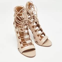 Aquazzura Beige Leather Amazon Ankle Wrap Sandals Size 36