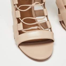 Aquazzura Beige Leather Amazon Ankle Wrap Sandals Size 36