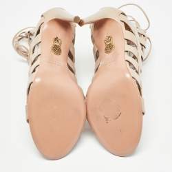 Aquazzura Beige Leather Amazon Ankle Wrap Sandals Size 36