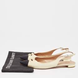 Pre Owned Aquazzura Beige/Black Knotted Fabric Slingback Flats Size 39.5