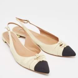 Pre Owned Aquazzura Beige/Black Knotted Fabric Slingback Flats Size 39.5