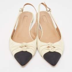 Pre Owned Aquazzura Beige/Black Knotted Fabric Slingback Flats Size 39.5