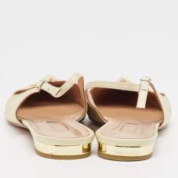 Pre Owned Aquazzura Beige/Black Knotted Fabric Slingback Flats Size 39.5