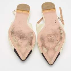 Pre Owned Aquazzura Beige/Black Knotted Fabric Slingback Flats Size 39.5