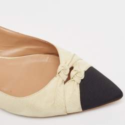 Pre Owned Aquazzura Beige/Black Knotted Fabric Slingback Flats Size 39.5