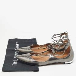 Aquazzura Metallic Leather Christy Ankle Wrap Ballet Flats Size 38.5