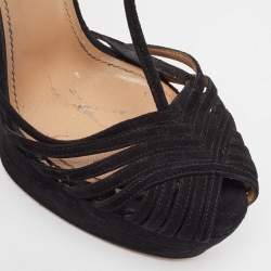 Pre Owned Aquazzura Black Suede T-Strap Platform Sandals Size 37