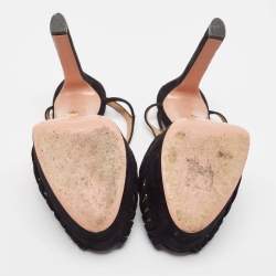 Pre Owned Aquazzura Black Suede T-Strap Platform Sandals Size 37