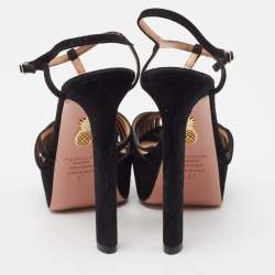 Pre Owned Aquazzura Black Suede T-Strap Platform Sandals Size 37