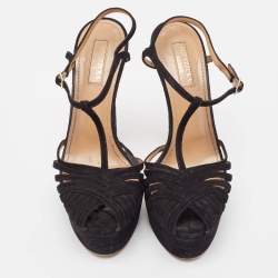 Pre Owned Aquazzura Black Suede T-Strap Platform Sandals Size 37