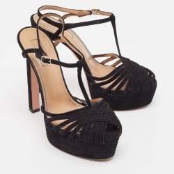 Pre Owned Aquazzura Black Suede T-Strap Platform Sandals Size 37