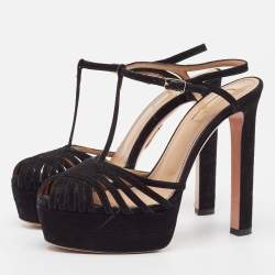 Pre Owned Aquazzura Black Suede T-Strap Platform Sandals Size 37