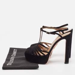 Pre Owned Aquazzura Black Suede T-Strap Platform Sandals Size 37