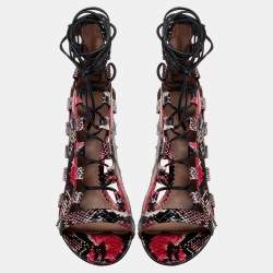 Aquazzura Multicolor Python Amazon Lace-up Sandals Size 38