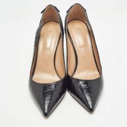 Pre Owned Aquazzura Black Croc Embossed Pointed Toe Pumps Size 37.5