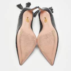 Pre Owned Aquazzura Black Croc Embossed Pointed Toe Pumps Size 37.5