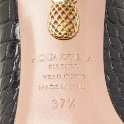 Pre Owned Aquazzura Black Croc Embossed Pointed Toe Pumps Size 37.5