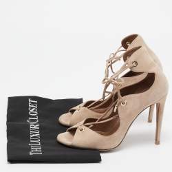 Pre Owned Aquazzura Beige Suede Tango Lace Up Sandals Size 37.5