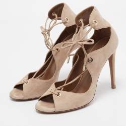 Pre Owned Aquazzura Beige Suede Tango Lace Up Sandals Size 37.5