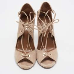 Pre Owned Aquazzura Beige Suede Tango Lace Up Sandals Size 37.5