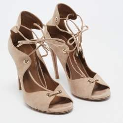 Pre Owned Aquazzura Beige Suede Tango Lace Up Sandals Size 37.5