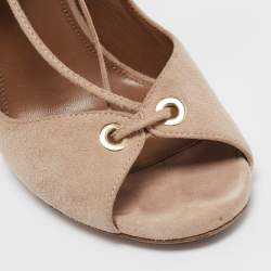 Pre Owned Aquazzura Beige Suede Tango Lace Up Sandals Size 37.5