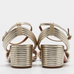 Pre Owned Aquazzura Gold Leather Sundance Sandals Size 37