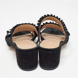 Aquazzura Black Suede and Canvas Love Story Slide Sandals Size 37.5