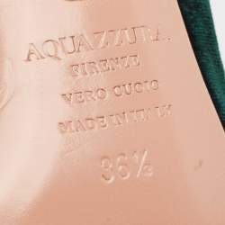 Pre Owned Aquazzura Green Velvet Powder Puff 45 Pompom-Embellished Mules Size 36.5