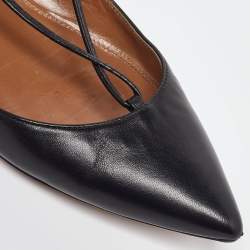 Pre Owned Aquazzura Black Leather Christy Flat Sandals Size 39