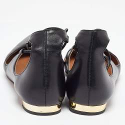 Pre Owned Aquazzura Black Leather Christy Flat Sandals Size 39