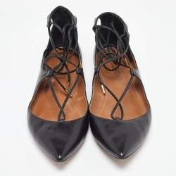 Pre Owned Aquazzura Black Leather Christy Flat Sandals Size 39