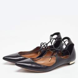 Pre Owned Aquazzura Black Leather Christy Flat Sandals Size 39