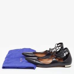 Pre Owned Aquazzura Black Leather Christy Flat Sandals Size 39