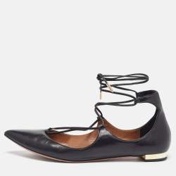 Pre Owned Aquazzura Black Leather Christy Flat Sandals Size 39