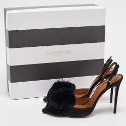 Pre Owned Aquazzura Black Suede and Fur Ankle Strap Pumps Size 37