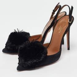 Pre Owned Aquazzura Black Suede and Fur Ankle Strap Pumps Size 37